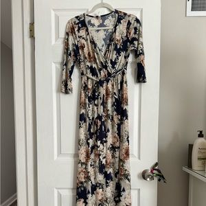 PinkBlush Blue Floral Sash Tie Maternity/Nursing Maxi Dress